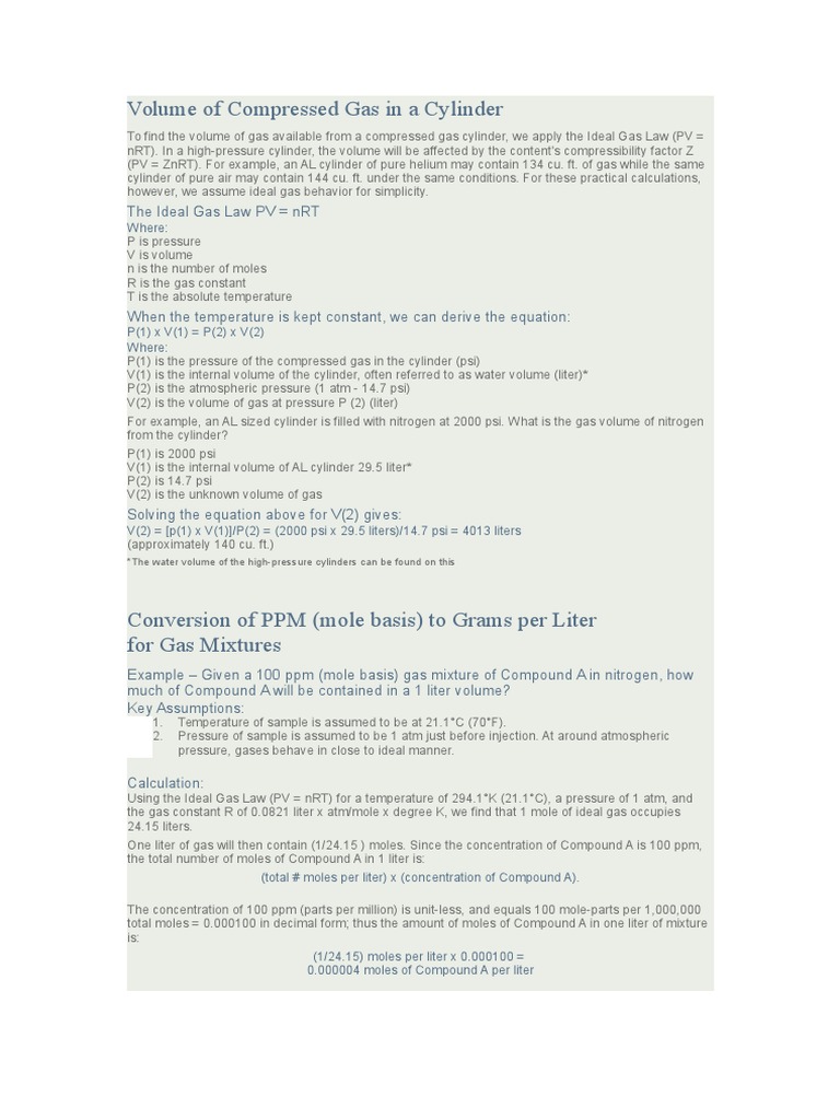 Volume of Compressed Gas in A Cylinder | PDF | Gases | Mole (Unit)