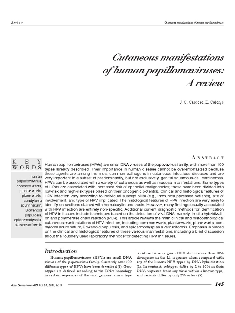 Cutaneous Manifestations of Human Papillomaviruses: A Review | PDF ...