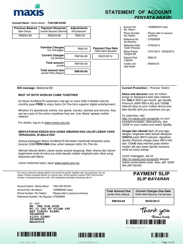 Maxis Account Statement Overview | PDF | Finance & Money Management ...