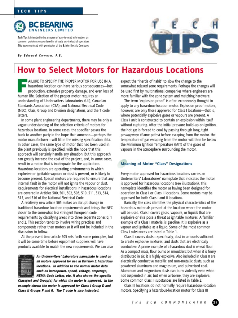 Selecting Motors for Hazardous Areas | PDF | Chemical Substances ...
