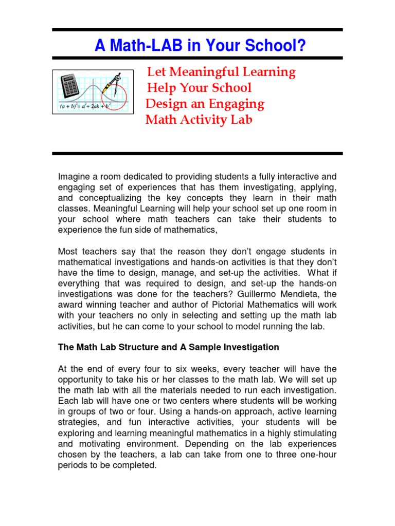 Math Lab Activities Physics & Mathematics Mathematics