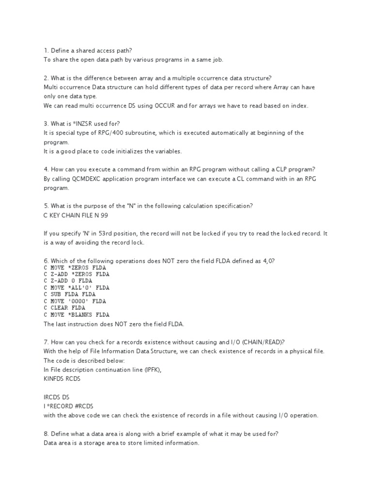 As 400 Interview Questions | PDF | Ibm Rpg | C (Programming Language)