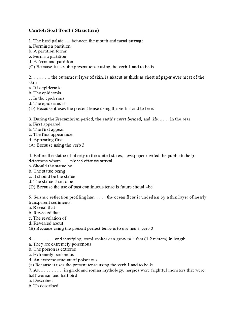 Soal Grammar TOEFL 1 Grammar Style (Fiction) Free