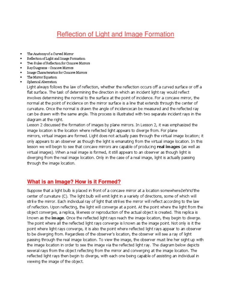 Light Reflection and Image Creation | PDF | Reflection (Physics) | Mirror