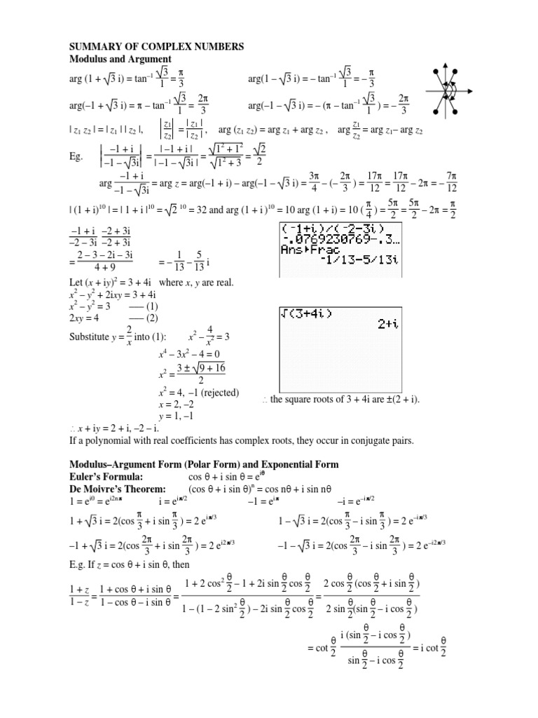 Z Z Z Z Z Z: Summary of Complex Numbers Modulus and Argument | PDF