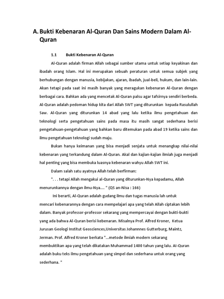 Bukti Kebenaran Al Quran Dan Sains Modern Dalam Al