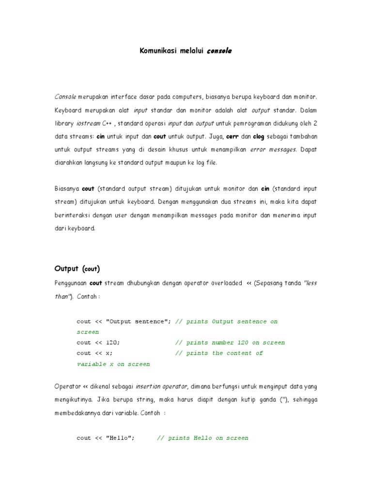 Komunikasi Melalui Console C++ | PDF