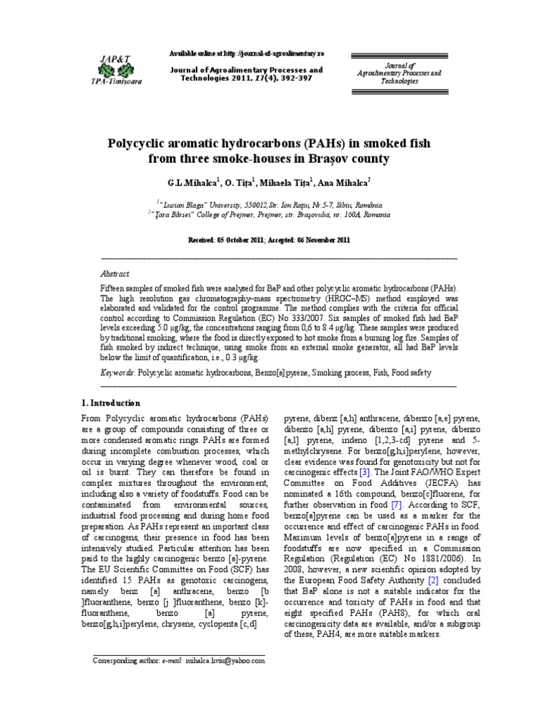 Polycyclic Aromatic Hydrocarbons (Pahs) in Smoked Fish From Three 