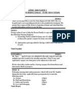 April 2000 Paper 1 Clinical Nursing Essay - Type Test Items: Scenario 1 Item 1