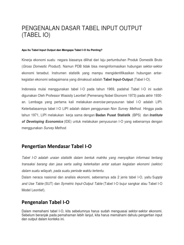 Pengenalan Dasar Tabel Input Output | PDF