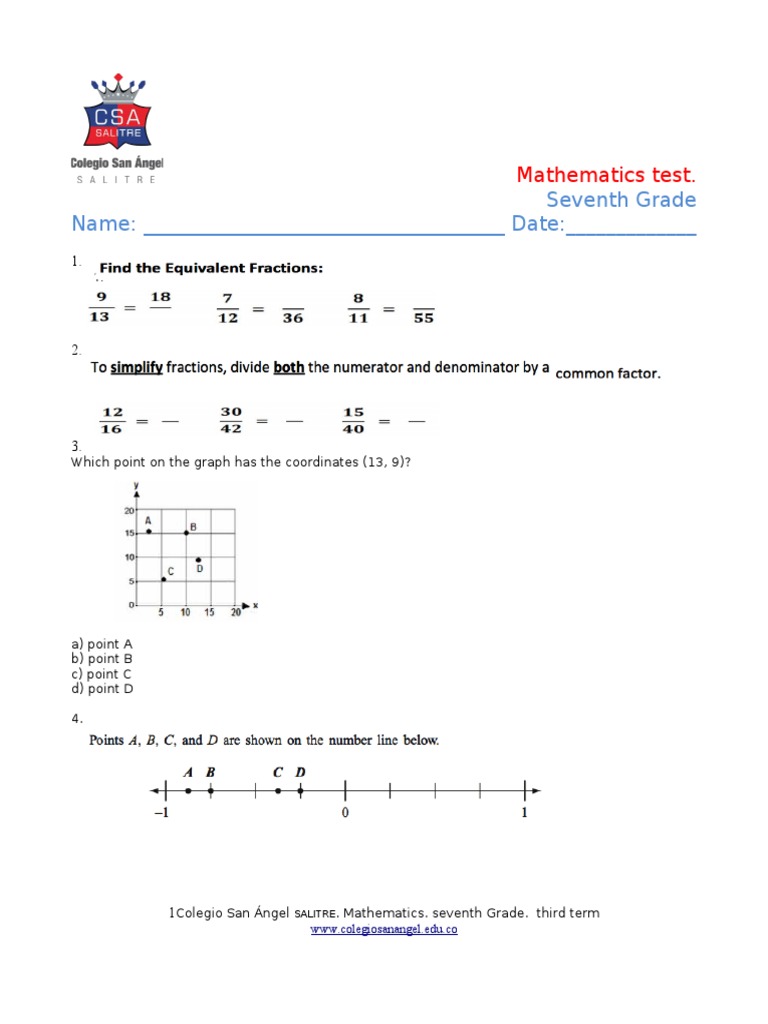 7th Grade Math Test | PDF | Computers