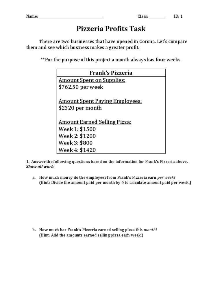 Pizzeria Profits Task Pizza Salary