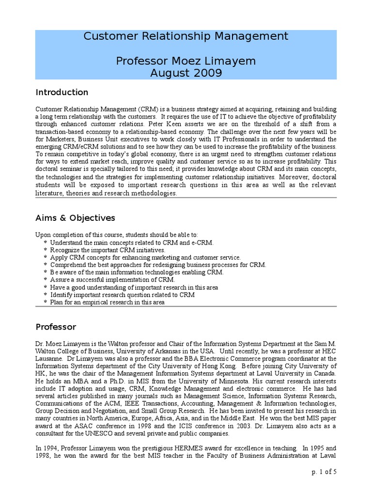 Customer Relationship Management | PDF | Customer Relationship ...