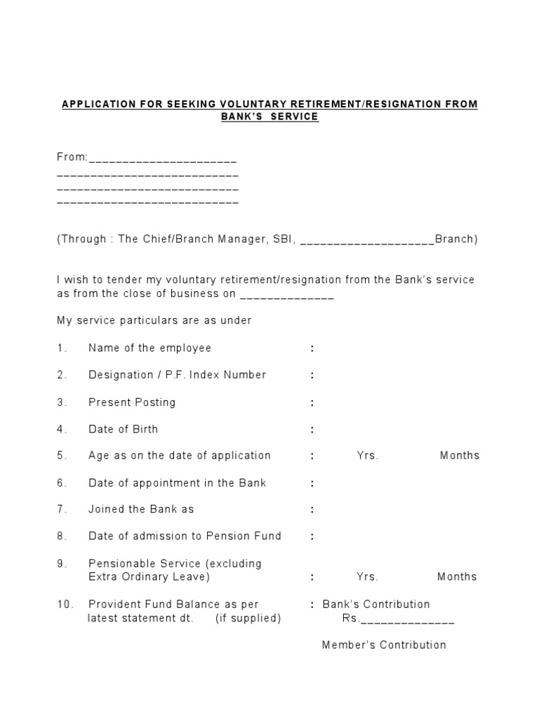 Voluntary Retirement Application Form | PDF