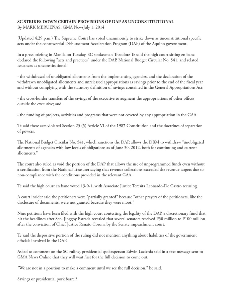 SC Declares DAP Provisions Unconstitutional | PDF | Social Institutions ...