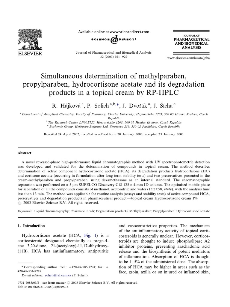 HPLC Method for Hydrocortisone Cream Analysis | PDF | High Performance ...