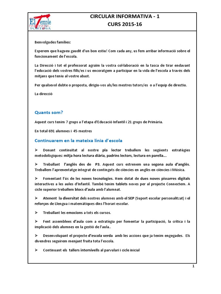 Circular Informativa 1 | PDF