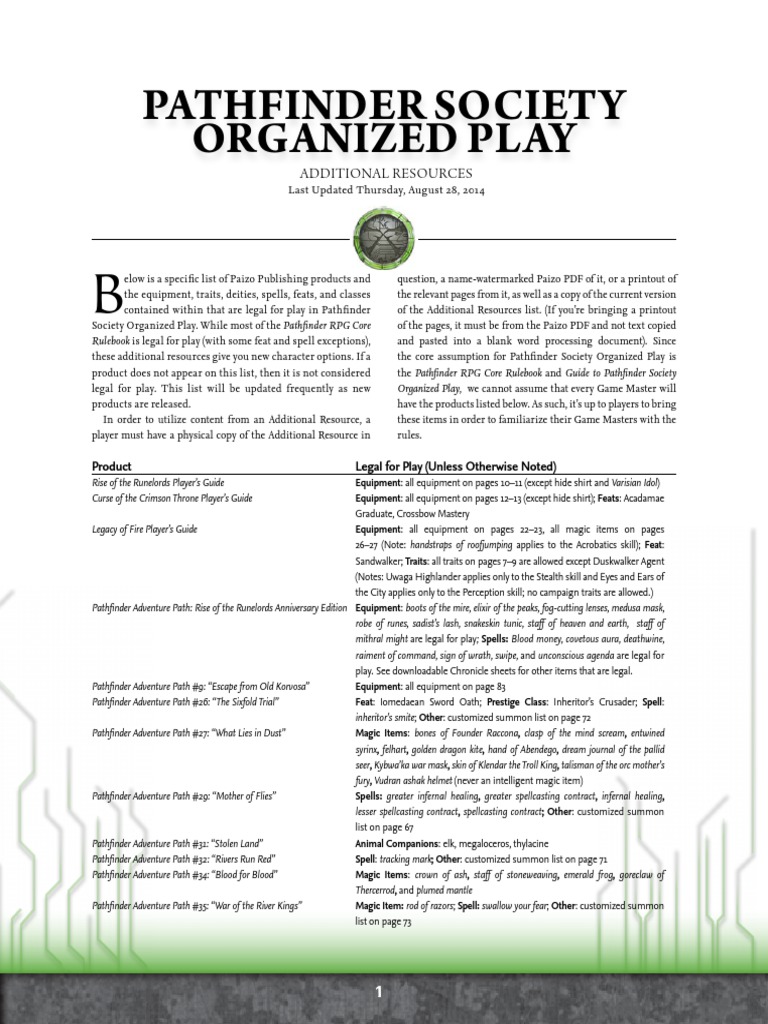 Pathfinder Society Additional Resources | PDF | Fantasy Role Playing ...