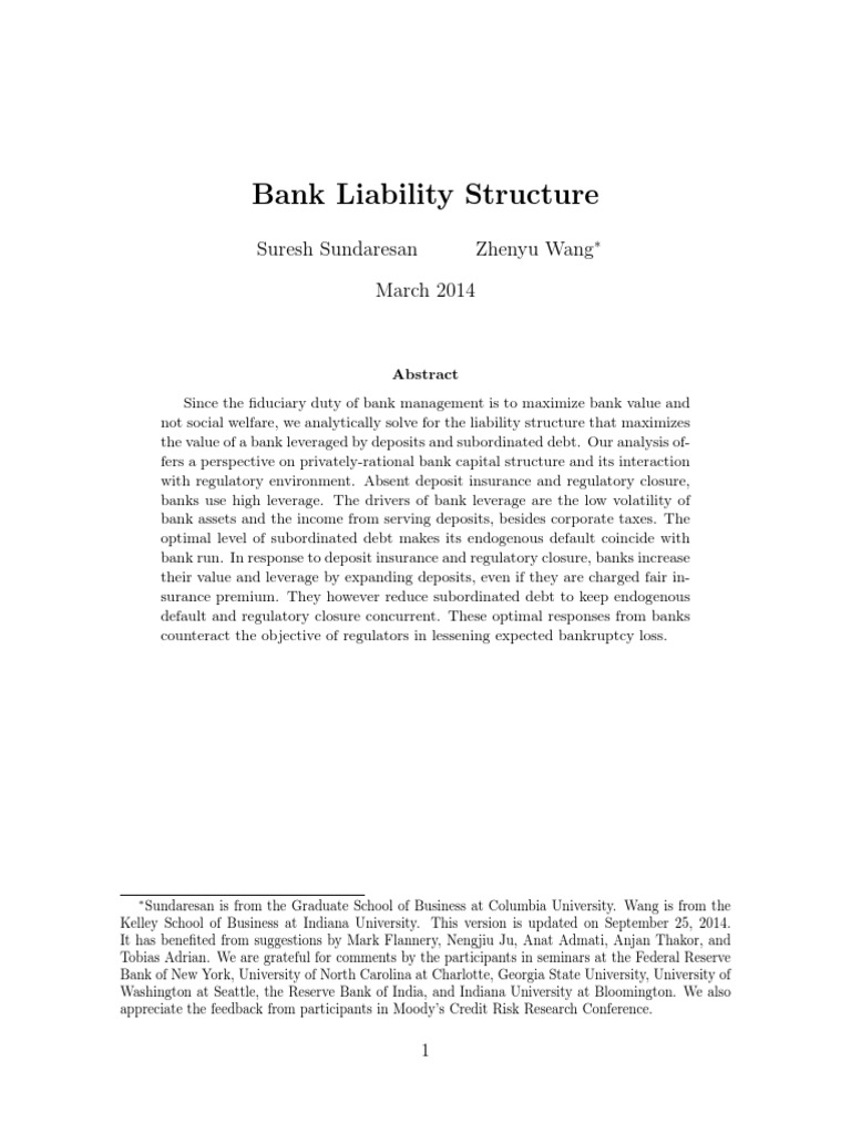 Optimal Bank Liability Structure | PDF | Federal Deposit Insurance ...