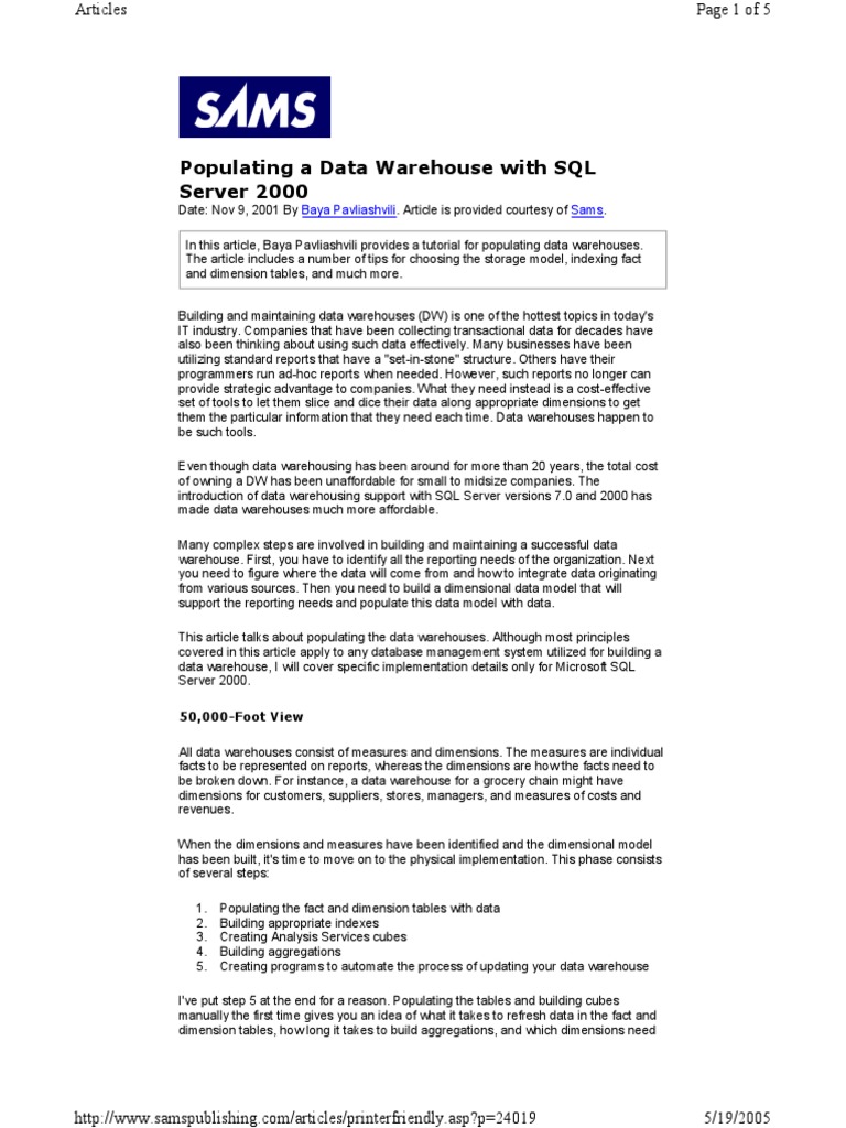 Populating A DW With SS2K | PDF | Data Warehouse | Database Index