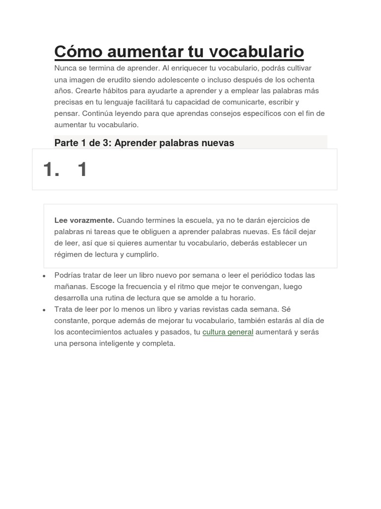 Cómo aumentar tu vocabulario eficazmente | PDF | Diccionario | Palabra