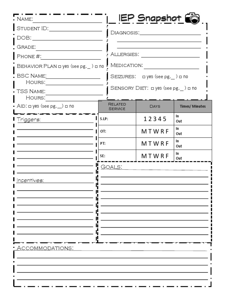 Iep Snapshot | PDF for Free Printable Iep At A Glance Template