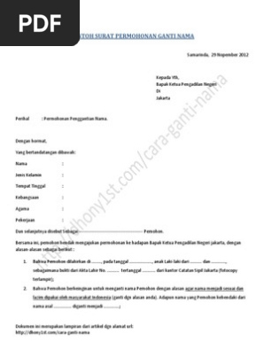 Contoh Surat Permohonan Ganti Nama Pengadilan Negeri Revisi