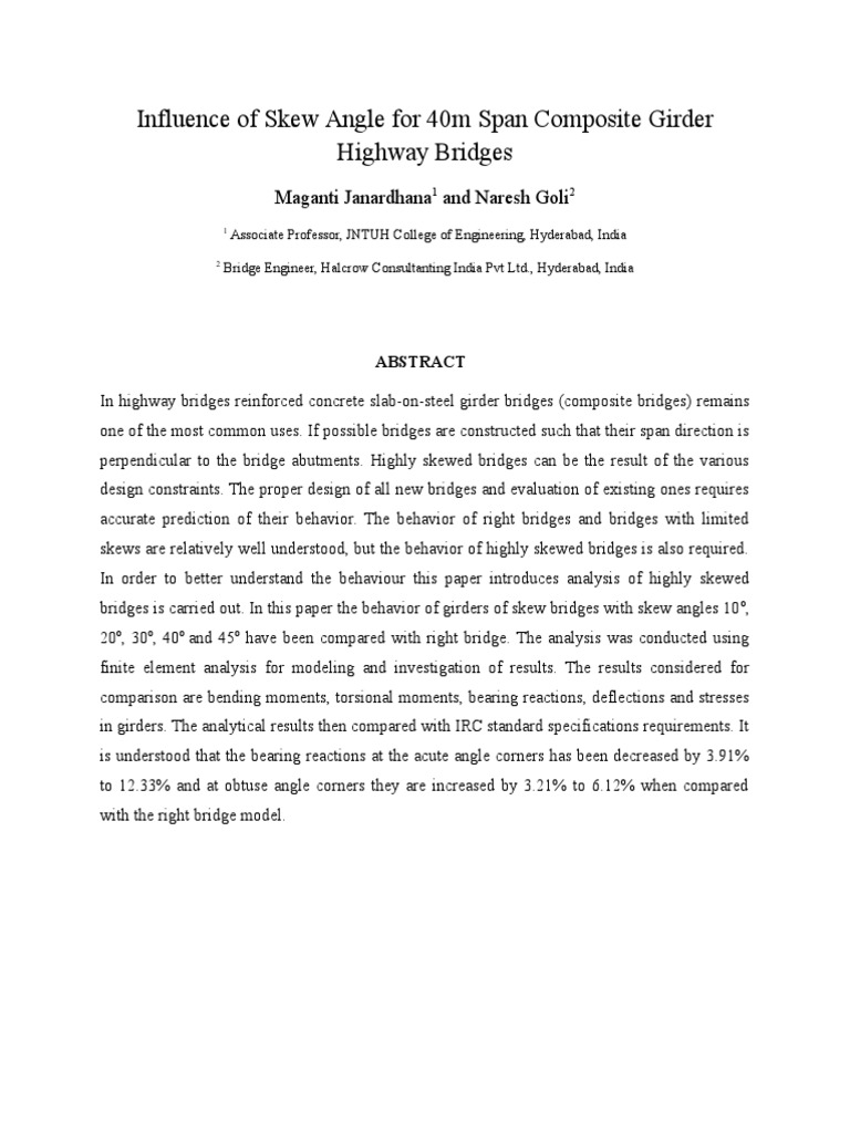 Skew Angle Effects on Composite Girder Bridges | PDF