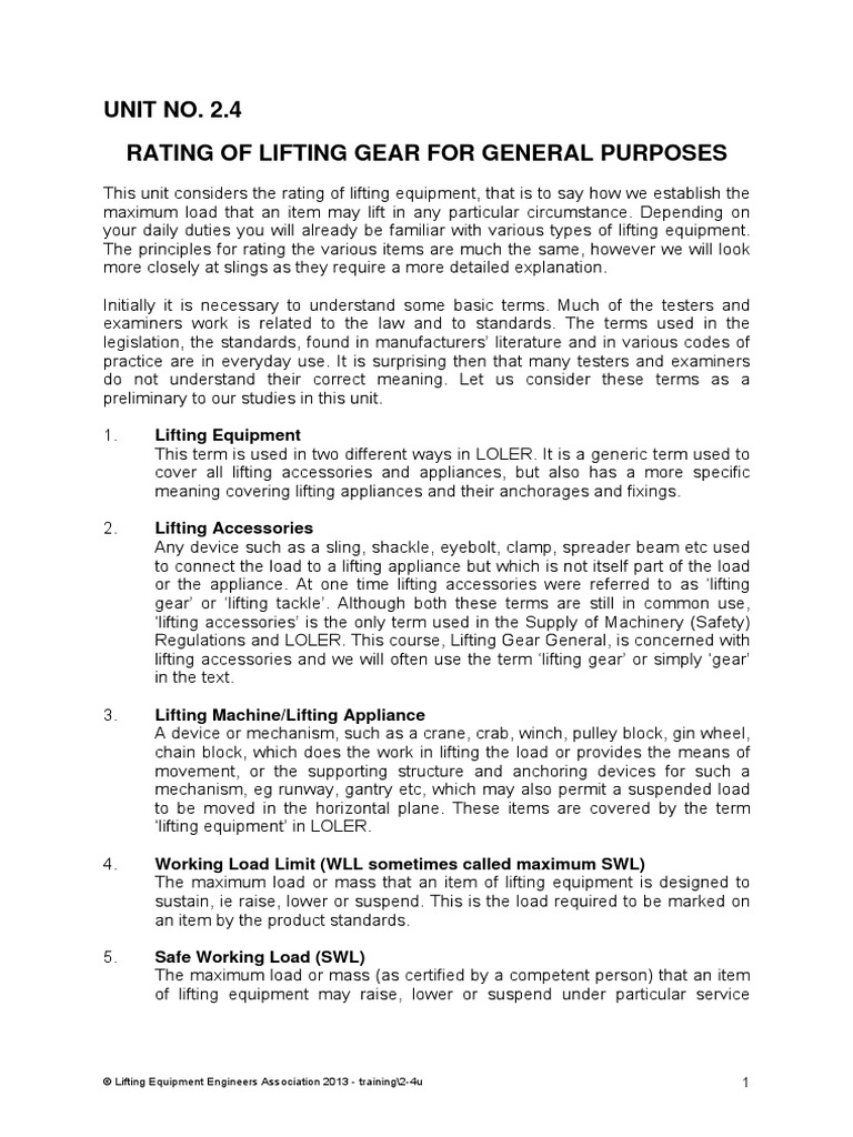 Rating of Lifting Gear PDF Trigonometric Functions Safety