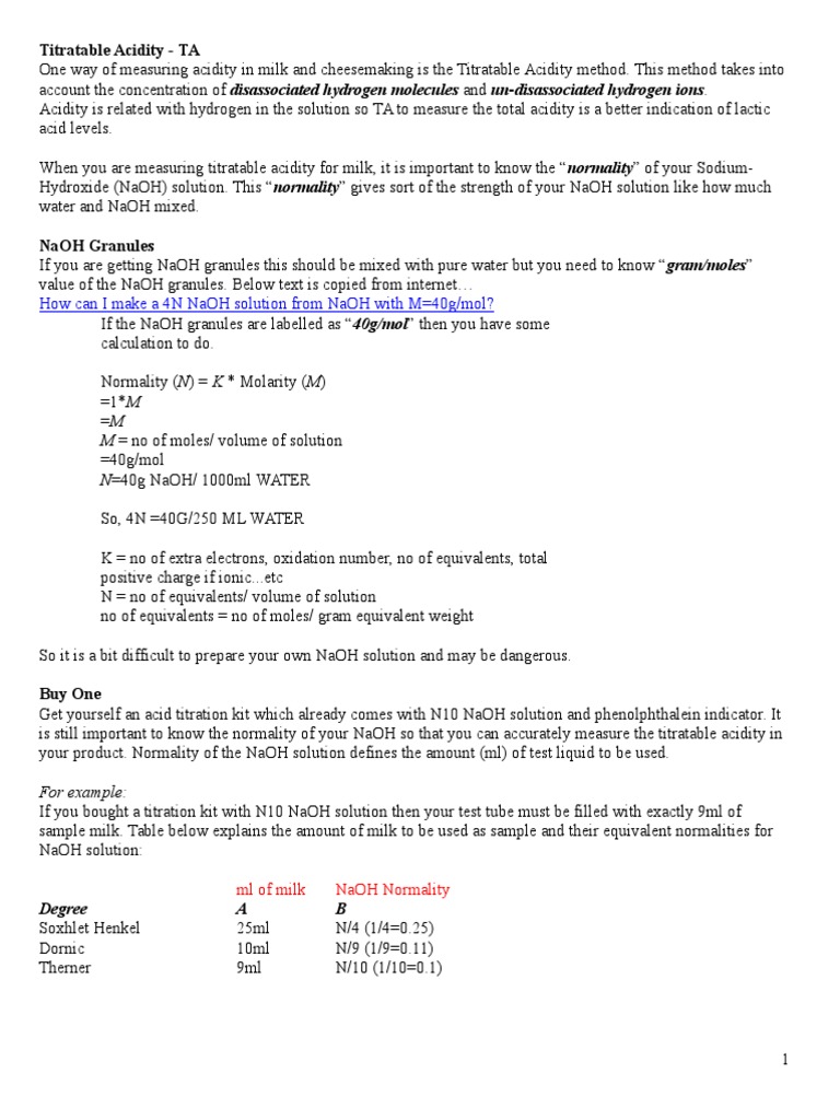 Titrimetric Analysis (AcidBase) PDF Ph Mole (Unit)