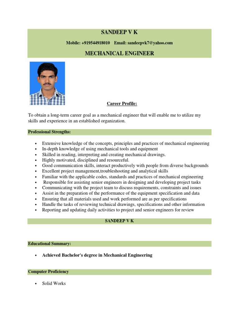 Sandeep V K: Career Profile | PDF