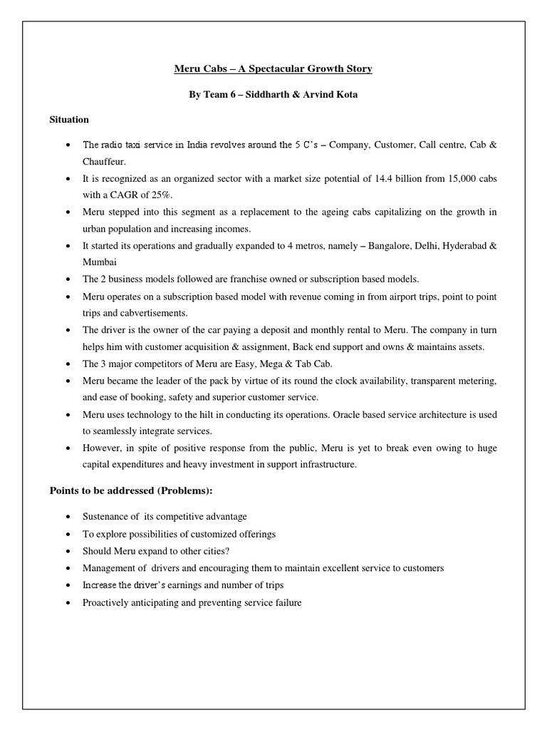 Meru Cabs: Challenges and Strategies | PDF | Taxicab | Transport