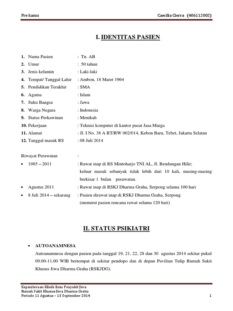 Pre Kasus Skizofrenia Paranoid Pdf