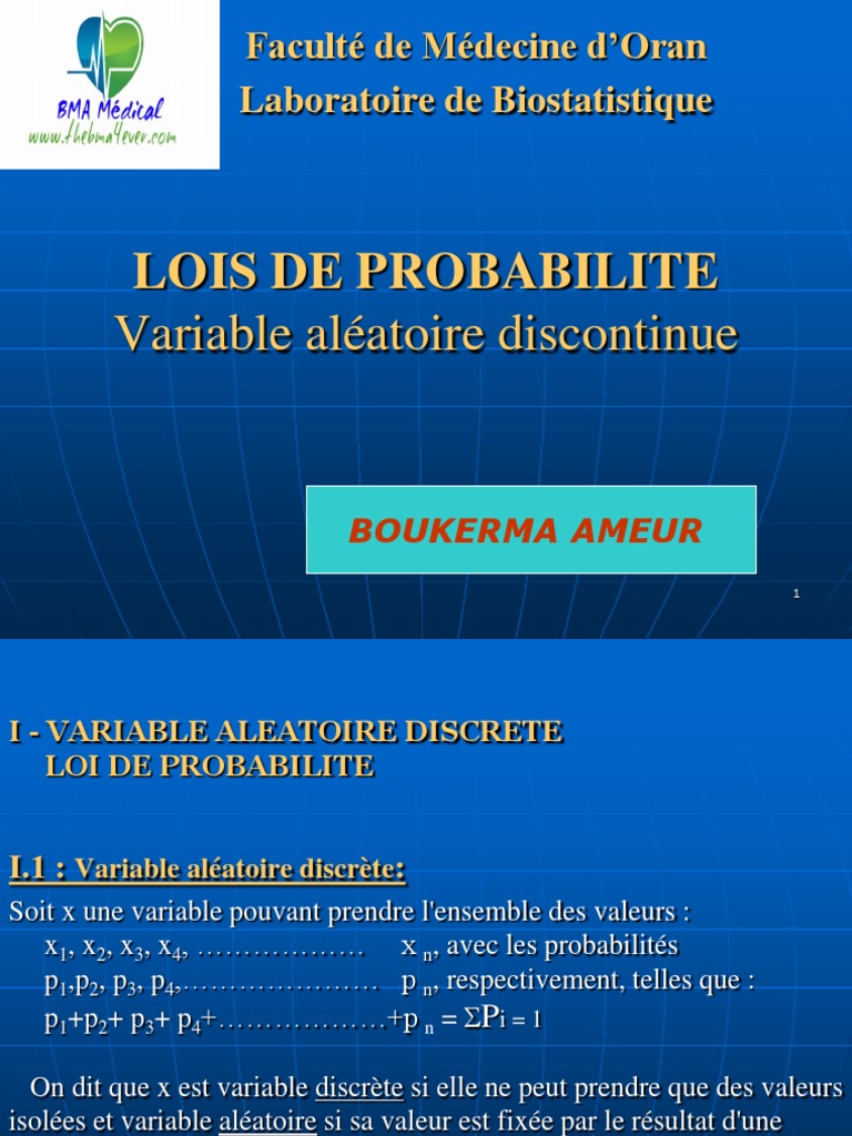 LOIS DE PROBABILITEVariable aléatoire discontinue.ppt Loi de probabilité Probabilité