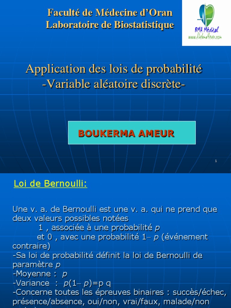 Application des lois de probabilit variable al atoire discr te ppt
