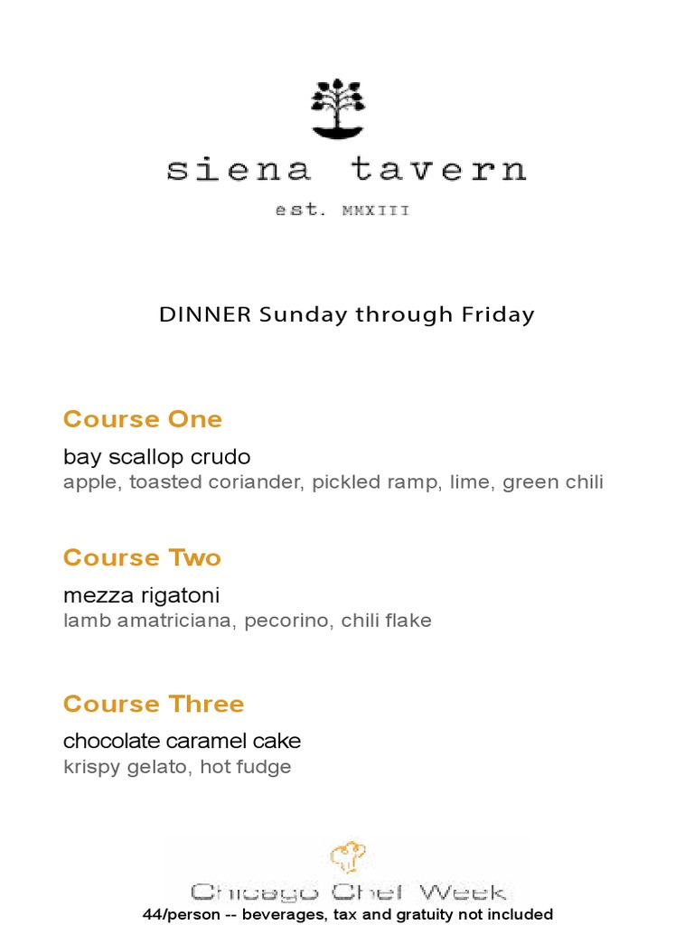 Course One: DINNER Sunday Through Friday | PDF