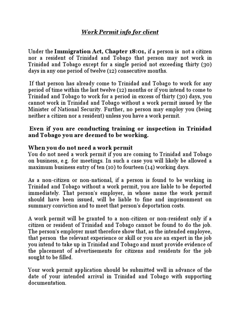Trinidad and Tobago Work Permit Guide | PDF | Travel Visa | Immigration Law