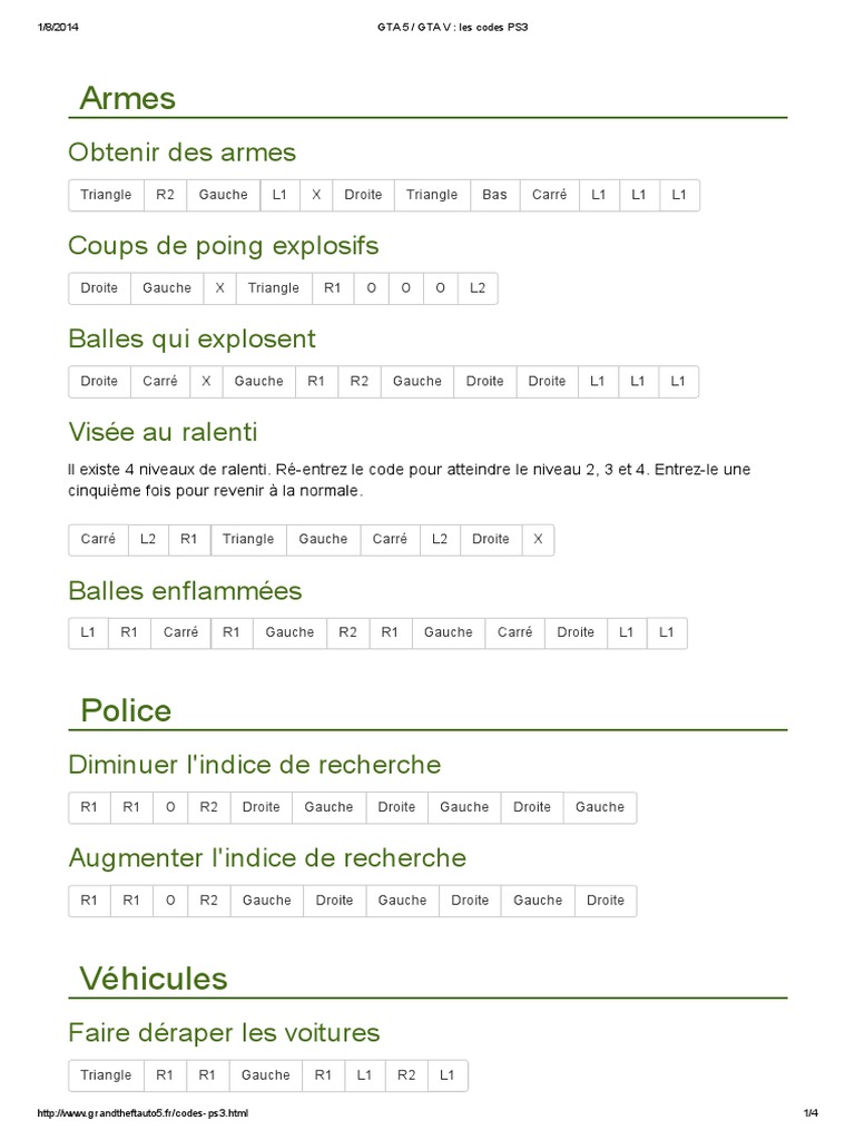 Gta 5 Gta V Les Codes Ps3 Pdf Des Sports Loisirs