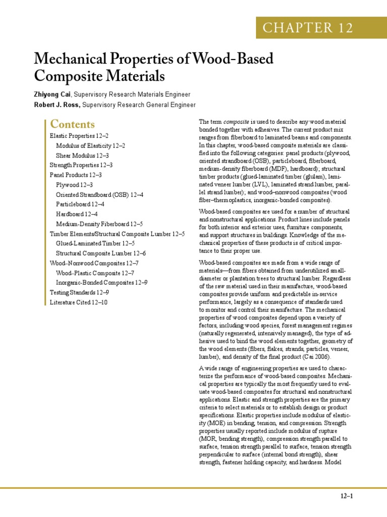 Strength of Wood Based Composites Lumber Plywood