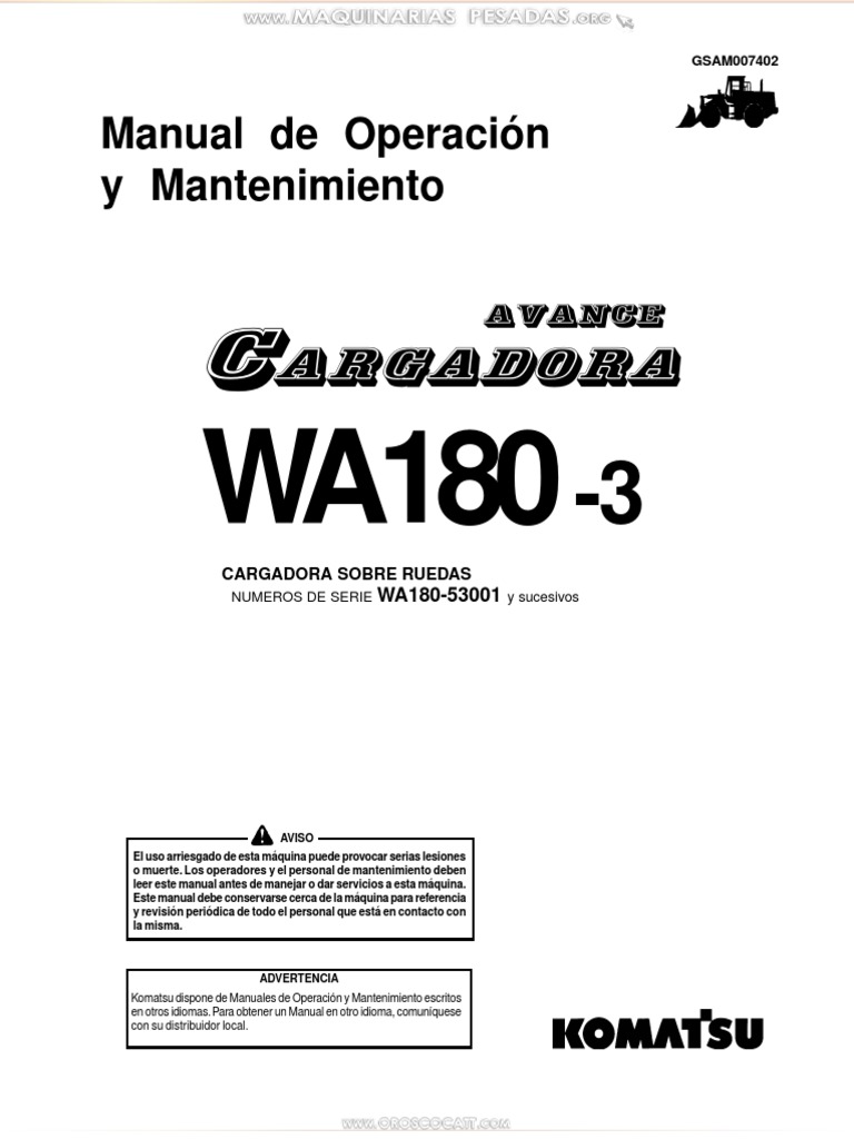 Manual Operacion Mantenimiento Cargador Frontal Wa180 3 Komatsu