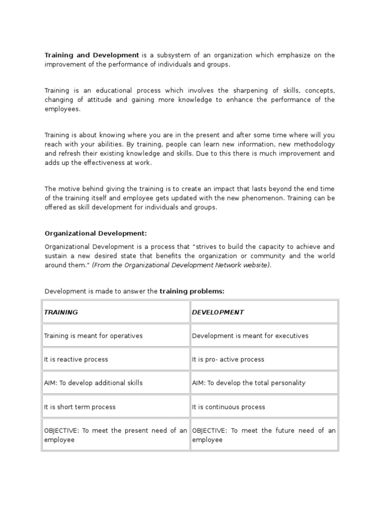 Training and Development | PDF