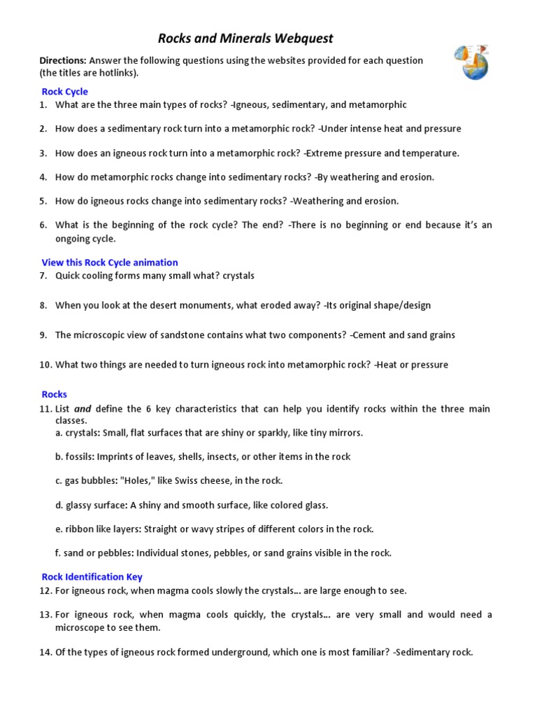 worksheet Sedimentary Rock Formation Worksheet rocks and minerals webquest sedimentary rock geology