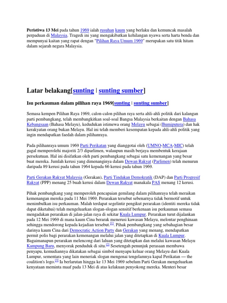 Peristiwa 13 Mei Pada Tahun 1969 Ialah Rusuhan Kaum  PDF