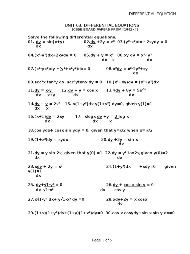 Unit 03 Differential Equations Equations Trigonometric Functions