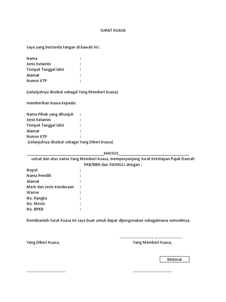Surat Kuasa STNK PDF