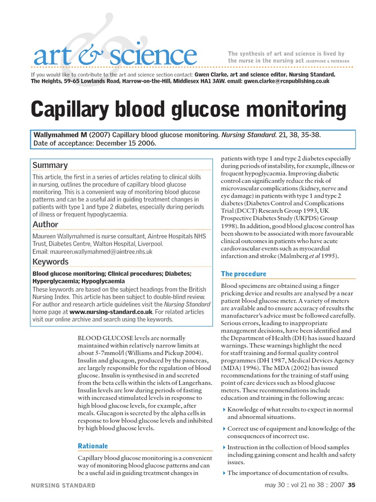 Capillary Blood Glucose Diabetes Mellitus Hypoglycemia