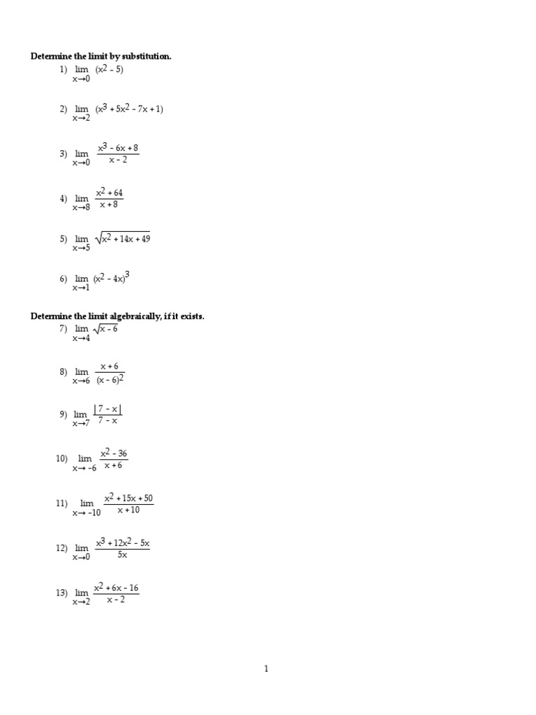 Limits and Continuity Practice Worksheet | PDF | Tangent | Infinity
