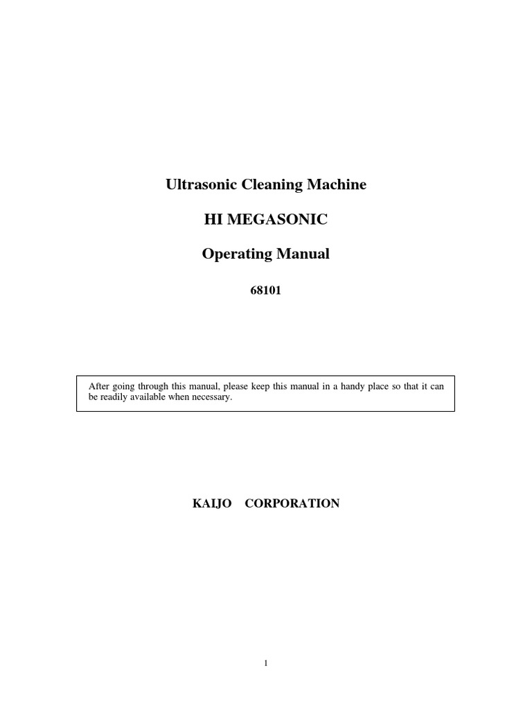 Kaijo Ultrasonic Cleaning Manual | PDF | Electrical Connector