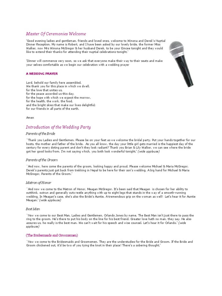 Sample Wedding Mc Script Wedding Bridesmaid