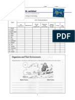 Characteristics of Life Worksheet